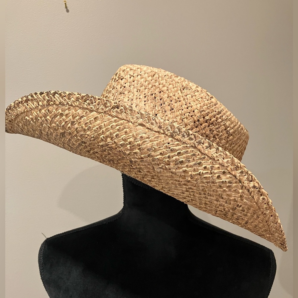 Tan Straw Cowboy Hat with Beaded Band - Picture 3 of 5